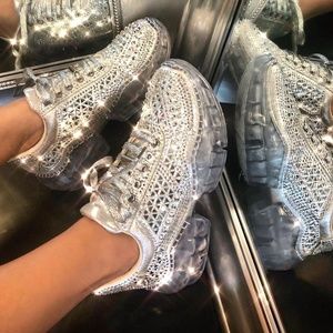 🔥Lace-Up Rhinestone Diamond Sneaker Clear Heel